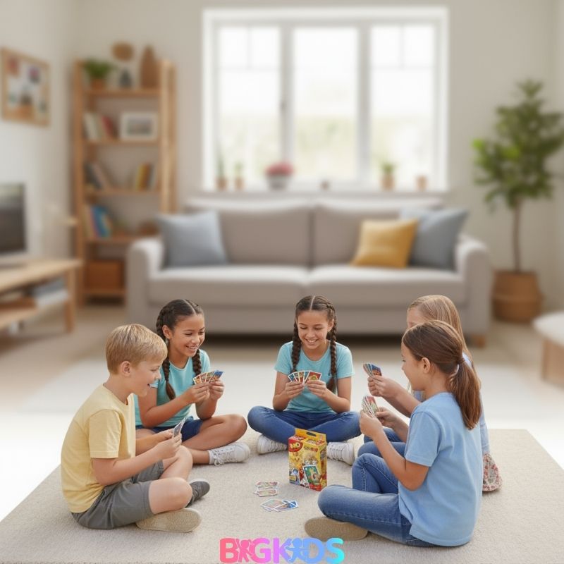 Jogo de Mesa Uno Diversão em família da BigKids é interativo, desenvolve habilidades sociais, reduz o stress,  promove concentração e o raciocínio logico.
