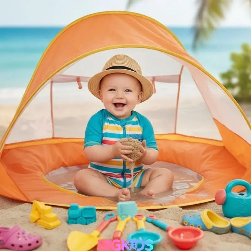 Tenda Baby Praia com Proteção UV Portátil da BigKids, proporciona sombra, segurança e conforto para criança, produto para ar livre.