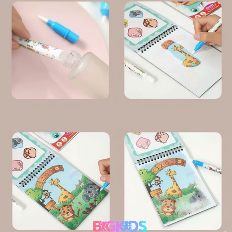 Livro de Pintura Reutilizável com Água- AcquaBook Magic Color da BigKids , estimula criatividade, foco, coordenação e mantém a criança entretida 