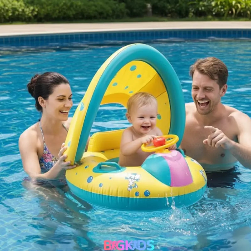 boia inflavel para bebes da bigkids Possui proteção solar integrada e removível – cobertura que ajuda a reduzir a exposição direta ao sol, protegendo a pele sensível do bebê. 🛟 Mais estabilidade – design seguro que mantém o bebê equilibrado e na posição correta dentro da água.  