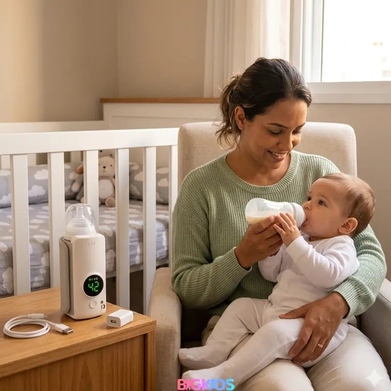 O Aquecedor de Mamadeira Portátil da Bigkids é um aparelho de ultima geração possui uma tecnologia digital que permite manter o leite em temperatura ideal em poucos minutos, compacto, sem fio, super fácil de usar e ideal para o dia a dia em casa, uso em passeios ou viagens longas